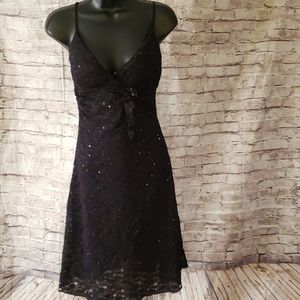 Modish black lace sparkle spaghetti dress
